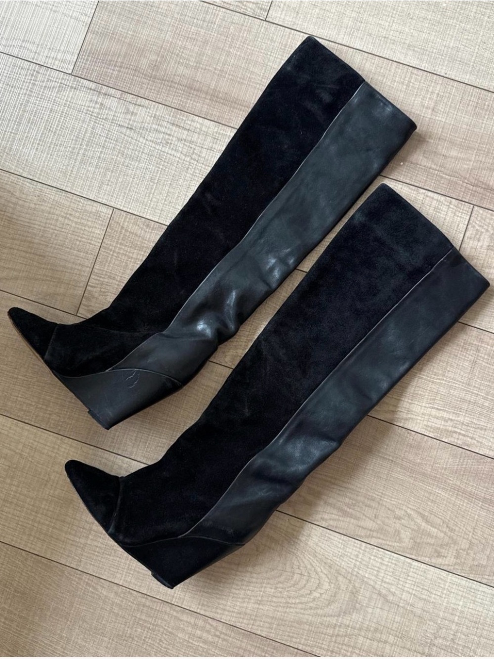 Isabel Marant Black Suede and Leather Over-the-Knee Wedge Boots